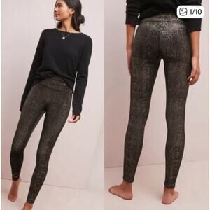 Spanx Black & Gold Metallic Velvet Shine Leggings, M